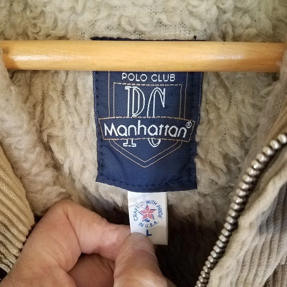 Manhattan Polo Club Corduroy‎ Jacket Mens L Sherpa Lined Bomber Made in USA Vtg
